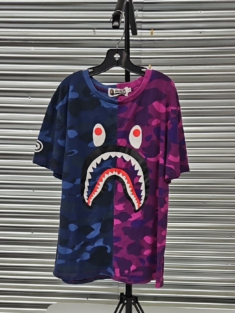 BAPE Kids Split Camo Shark Tee - Blue & Purple